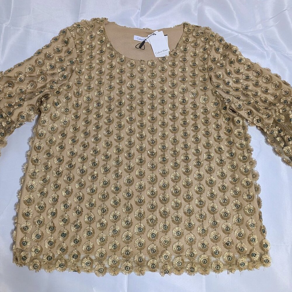 Calvin Klein Gold Embellished Blouse, Size L